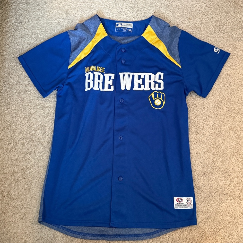 Majestic Brewers Blue and Yellow Jersey